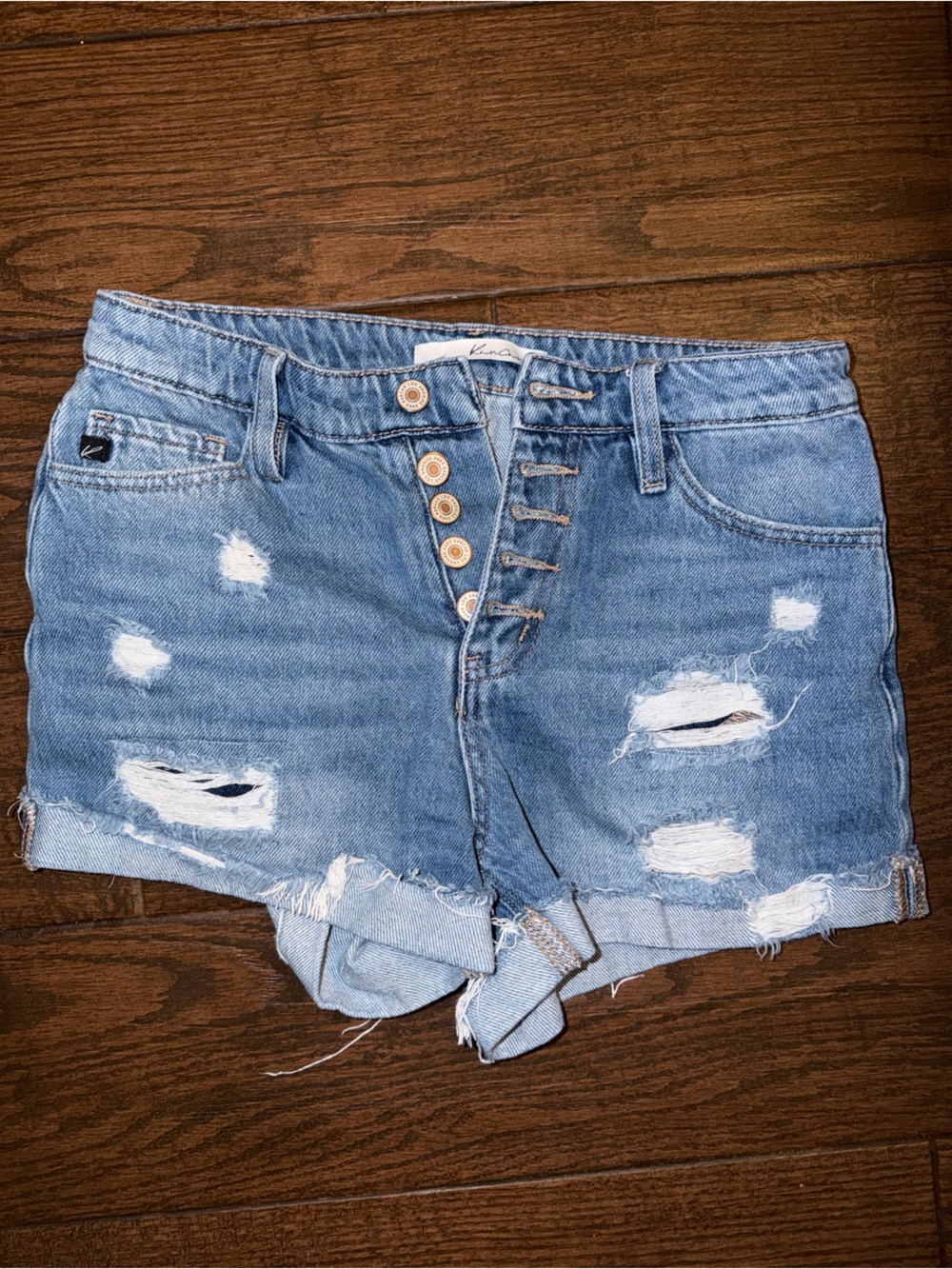 KanCan Distressed Light Blue Denim Shorts